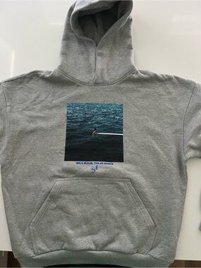 Gray Graphic Hoodie with Ocean Photo Print